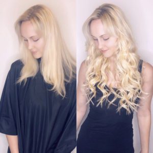 Before and after photos for hair extension installations