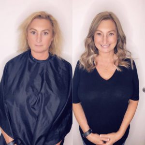 Before and after photos for hair extension installations